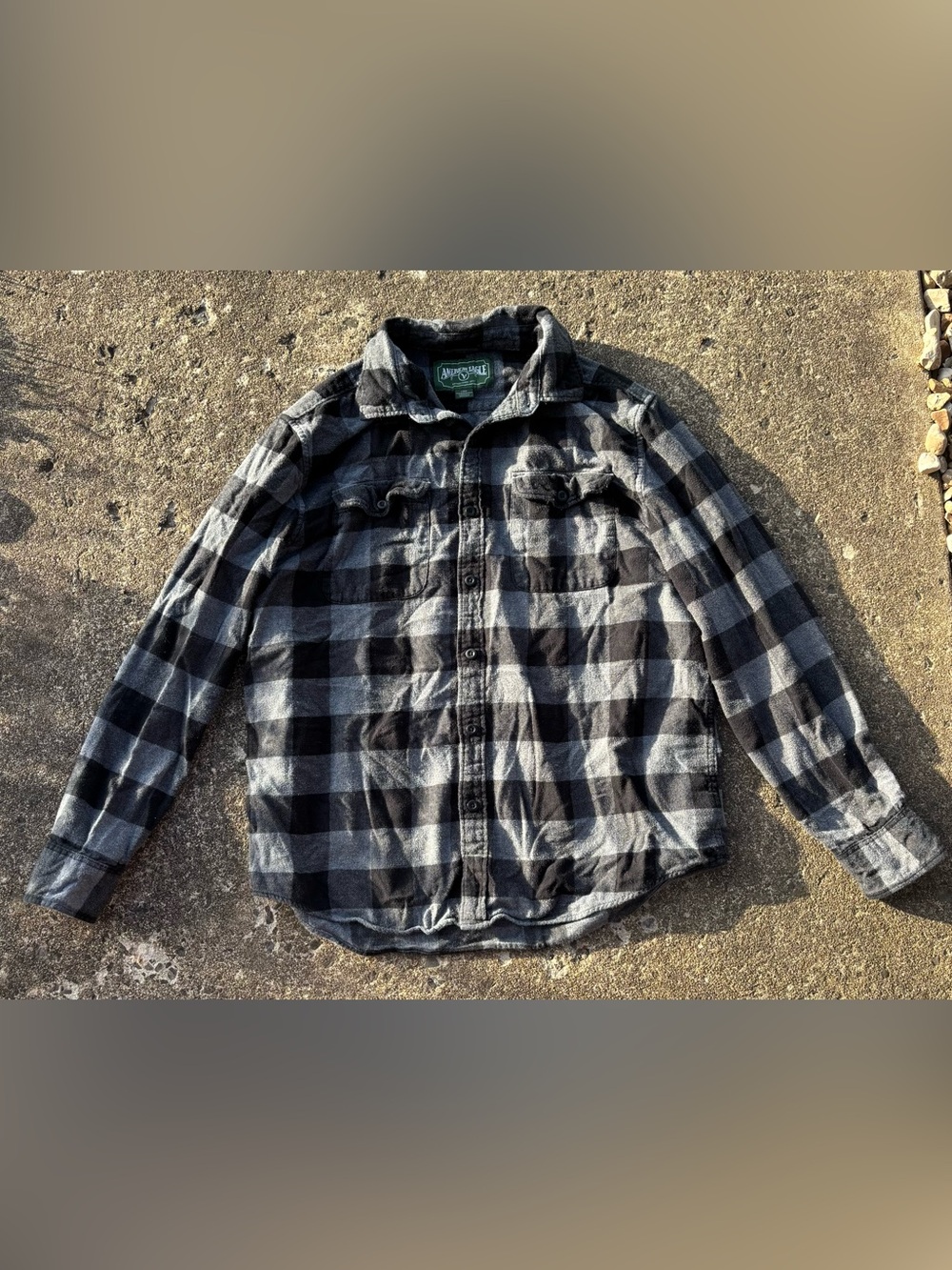 American Eagle Outfitters Black & Gray Plaid Shirt Jacket